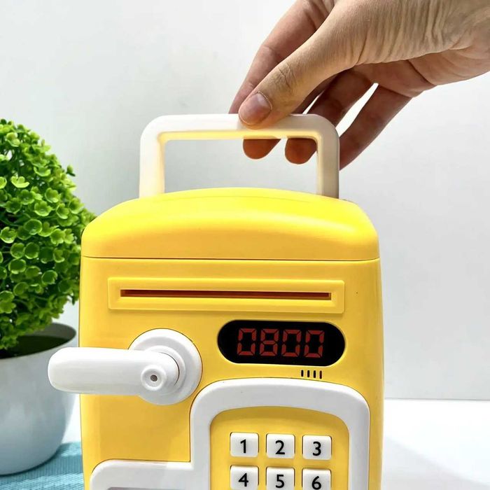 Сейф-копилка с кодовым замком затягивает купюры звук подсветка Желтый