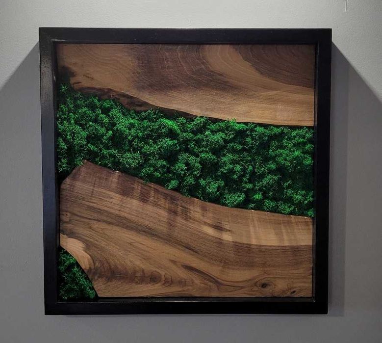 Żywy Obraz Ręcznie Wykonany, Mech, Drewno Orzechowe, prezent_handmade.