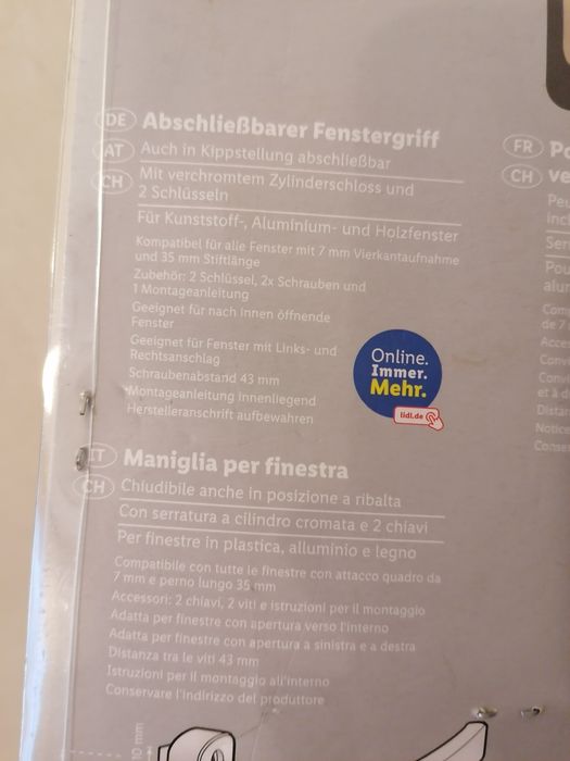 Klamka okienna z zamkiem
