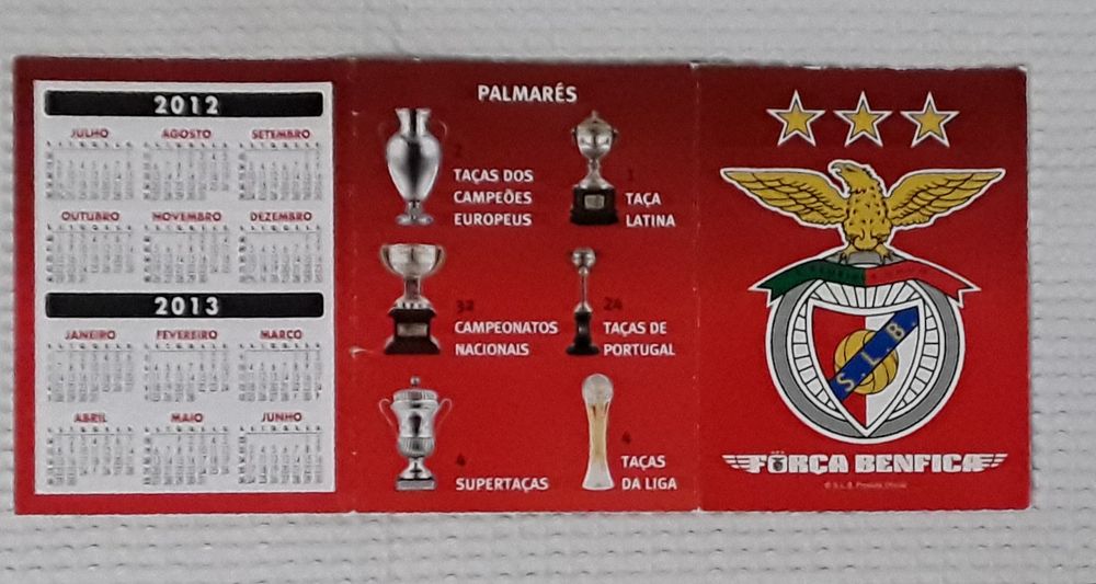 Calendário de bolso Liga 2012, 2013 S L Benfica