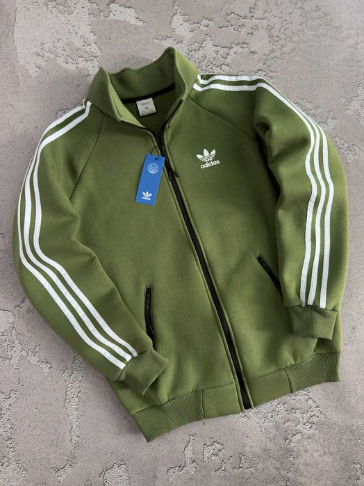 Тепла спортивна кофта Adidas на флісі (олімпійка / мастерка / zip)
