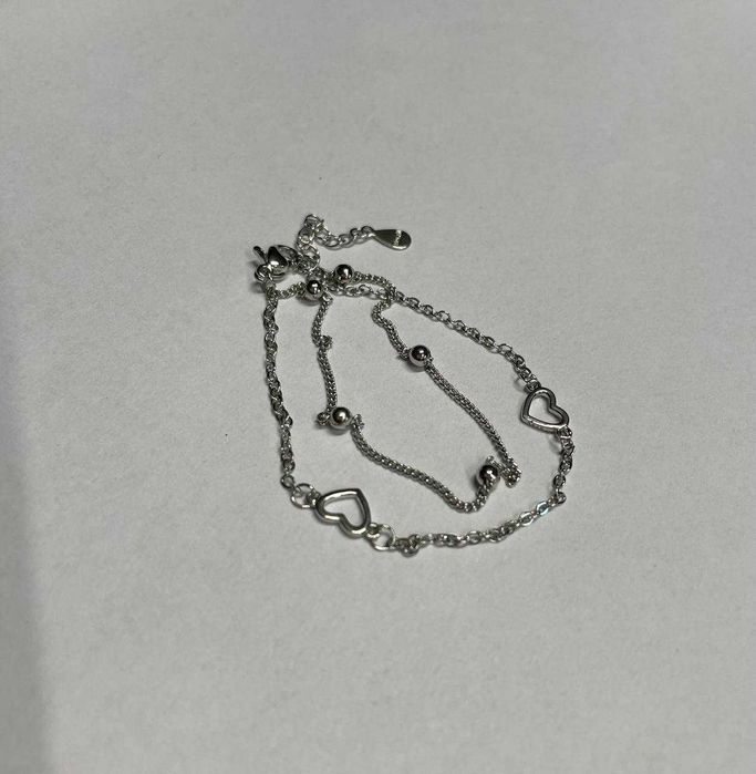 Podwójna bransoletka S925 z serduszkami – 20,5 cm, regulowana