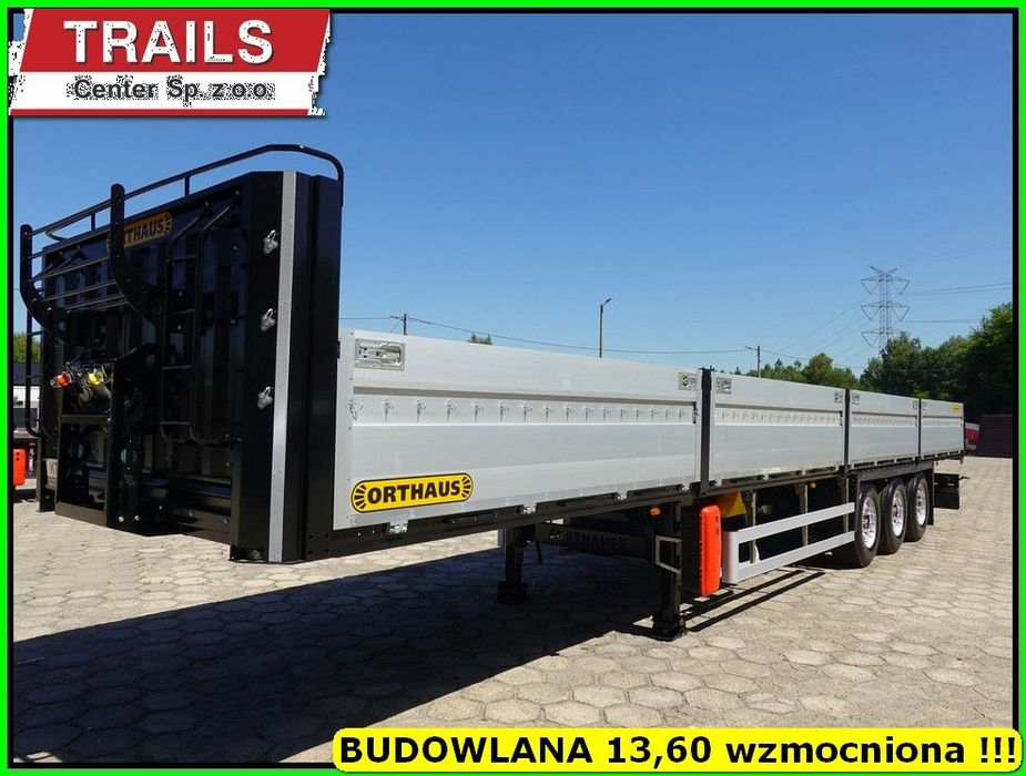 Orthaus Pokład 13,60 m, MOCNA KRATOWNICA, burty aluminiowe !!!  Z placu !!! Naczepa BUDOWLANKA, osie SAF, burty aluminiowe 800 mm !!