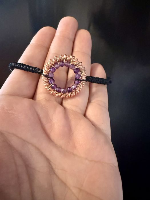 Bransoletka sznurkowa z ametystem i pierscieniem tensorowym 177mhz