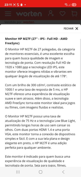 Vendo monitor hp 27 polegadas
