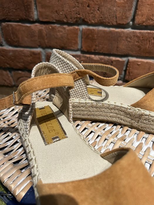 Bestelle nowe buty espadryle sandaly koturn platforma musztarda
