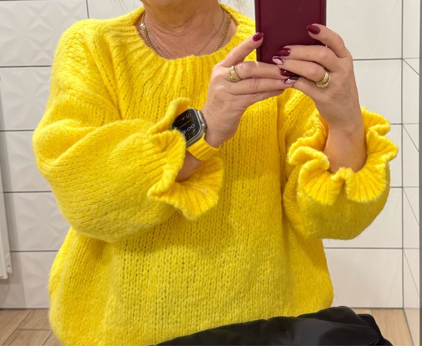 Pudelkowy, bananowy z falbanka, oversize 38 40