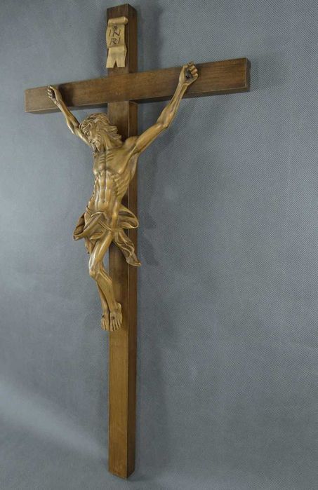 Krzyż Krucyfiks JEZUS pasyjka rzeźba drewno 70,5 cm