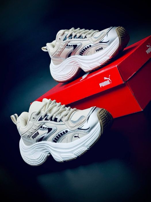 Акційна ціна жіночі кросівки Puma бежеві/високі Кроссовки пума высокие