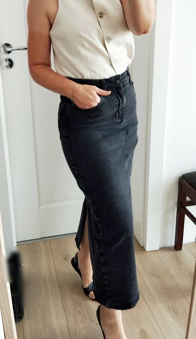 Długa,maxi czarna spódnica dżinsowa, jeans rozm 38 M, IVY COPENHAGEN