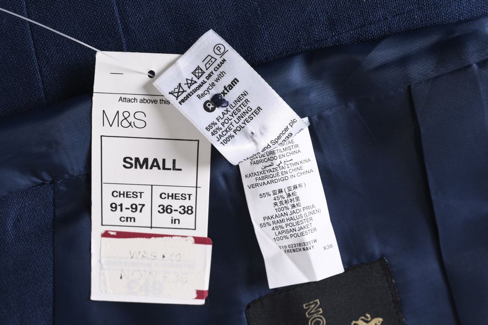 M&S granatowa kamizelka garniturowa z lnem elegancka Regular Fit r. 46