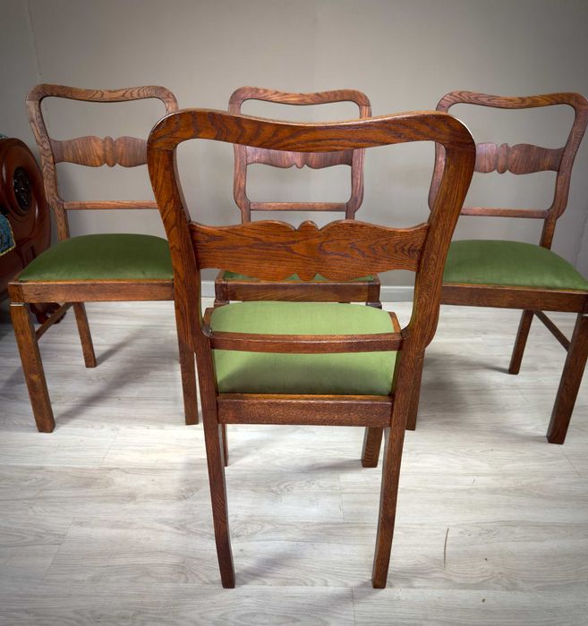 Krzesła Art Deco z lat 30. – komplet 4 sztuk Dąb + orzech