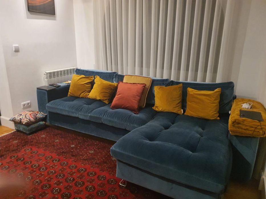 Sofá de Canto com Chaise Longue Azul Petróleo (310x170 cm)