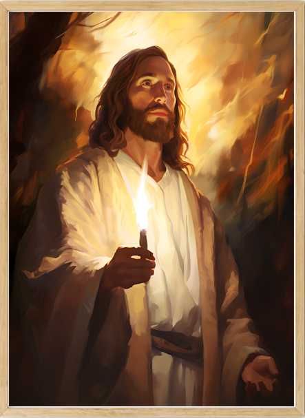 Obraz Jezus jest Światłem A3 30x40 cm z ramką drewnianą
