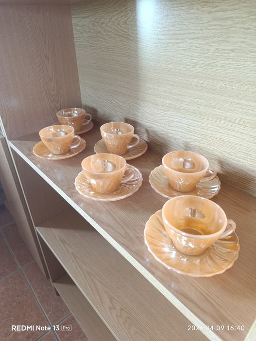 Conjuntos de xícaras e pires Anchor Hocking Fire-King Peach Lustre