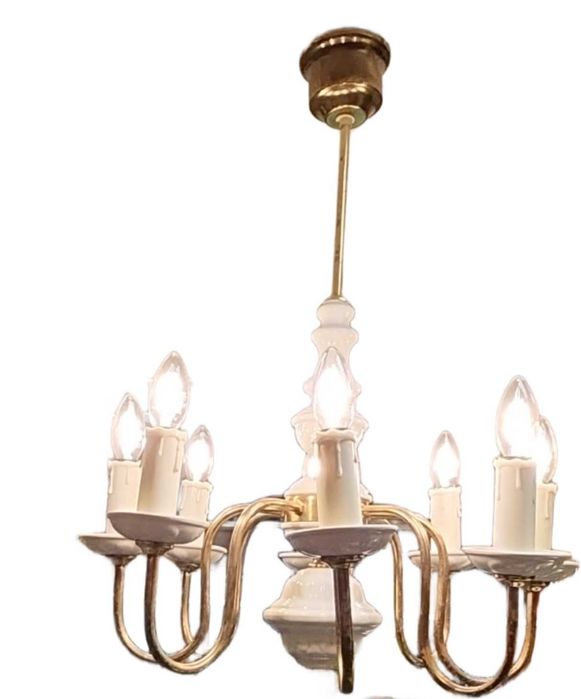 Żyrandol ośmioramienny Polam Poznań 13Z438, świeczki, porcelana /PRL
