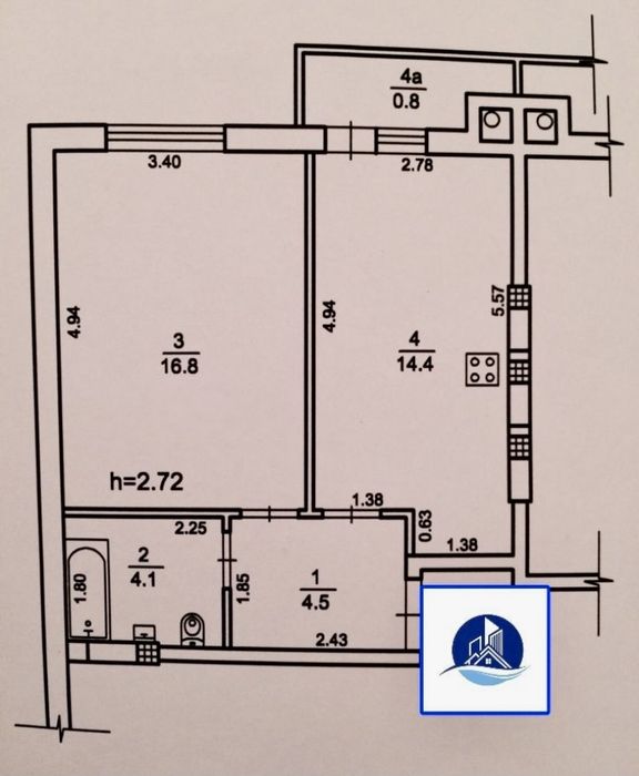 1 кім.квартира+ велика кухня  с.Чубинське, жк новосельцево