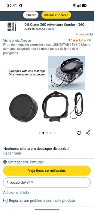 Lente para fotos subaquáticas