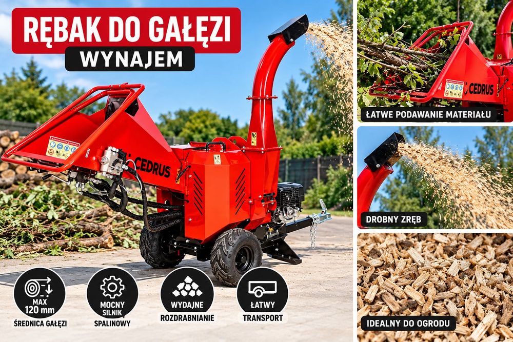 Wynajem Rębaka do Gałęzi CEDRUS – Rozdrabniacz Spalinowy do Drewna | Rębak na Dobę