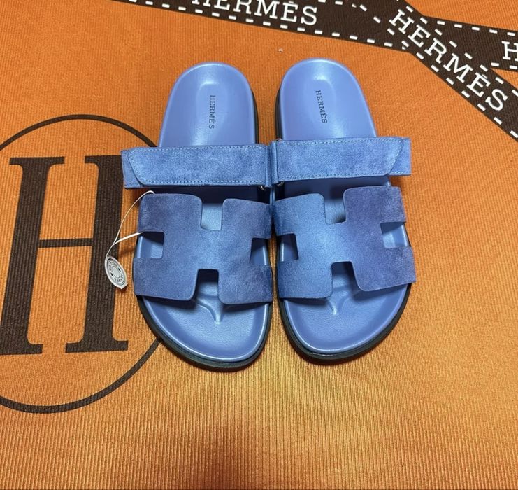Тапки Шлепанцы женские Hermes голубые коричневые размер 38 39