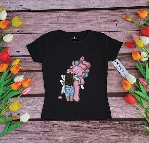 Dziewczynka z misiem koszulka bluzka t-shirt biała czarna 98-152cm