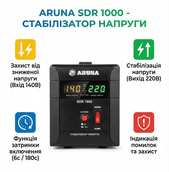 Стабилизатор напряжения ARUNA SDR 1000 На котел, холодиль. Два дисплея