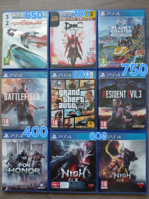 Лот ігор для PS4 GTA 5, Devil May Cry, Nioh, Resident Evil 3, Battlefield 1, Planet Coaster Wipeout