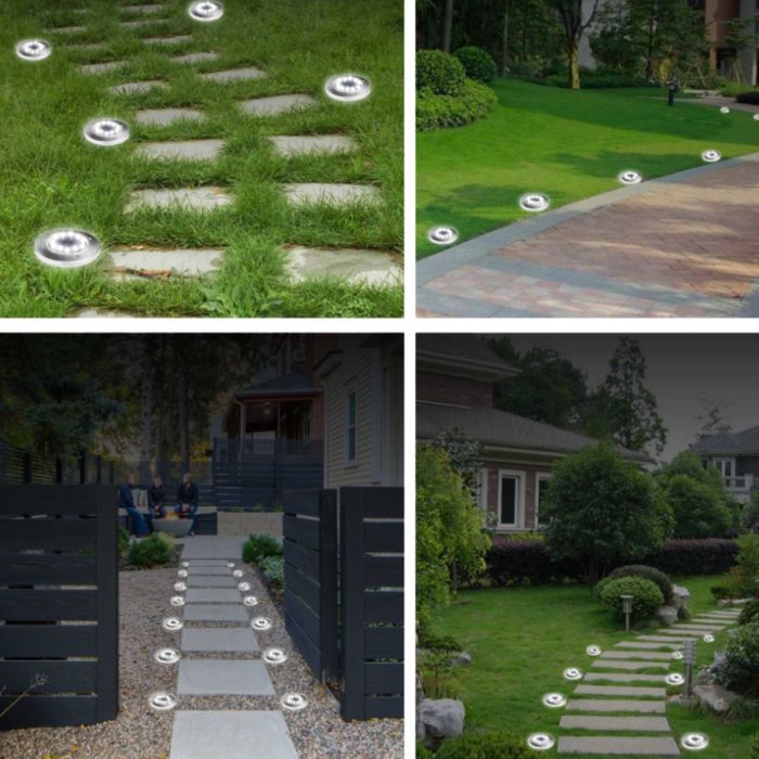 LAMPA LAMPKI OGRODOWE Świecący DYSK 16 LED Solarne Gruntowe - 12 Sztuk