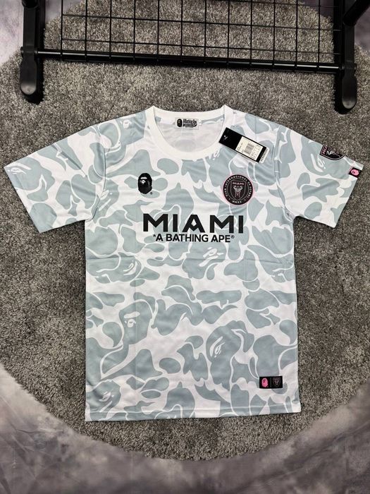 Футболка Adidas Bape x Inter Miami бейп рожева і сіра усі розміри