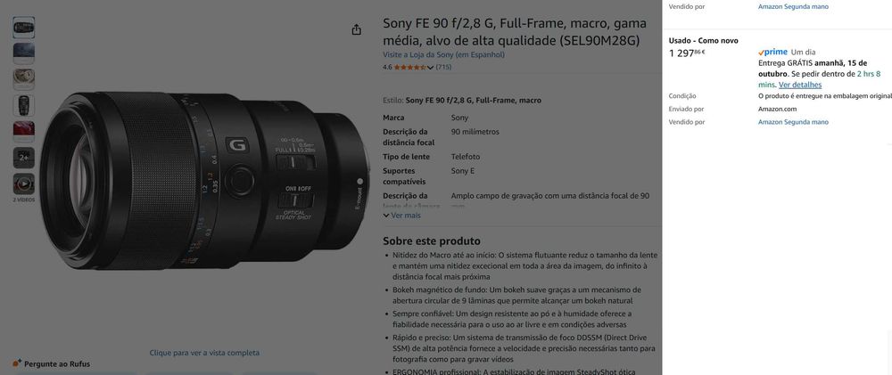 Objetiva lente Sony 90mm Macro