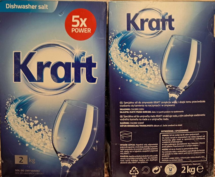 2 x Kraft sól do zmywarki, uszkodzone opakowanie łącznie 3kg