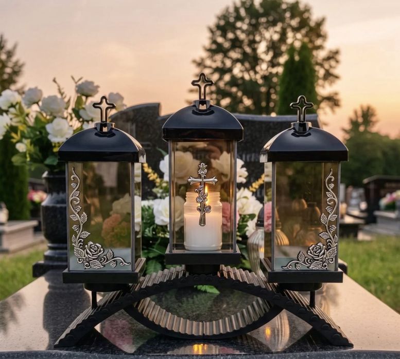Znicz lampion Potrójny - srebrny.