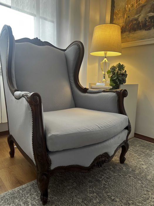 Fotel ludwikowski uszak i puf (komplet)