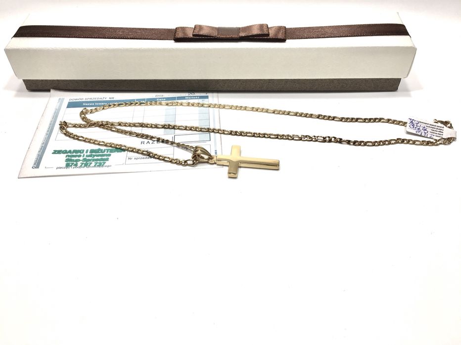 Złoty męski łańcuszek Figaro z krzyżykiem•pozłacany 18K 0,750