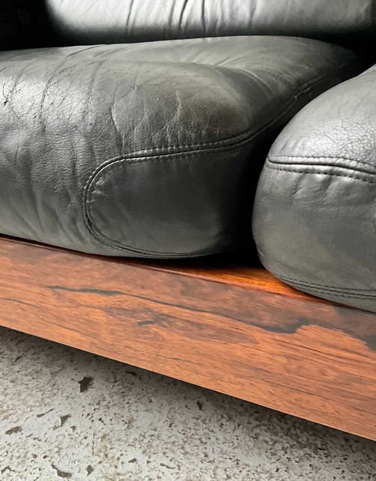 Sofa mid century skóra palisander chrom lata 60 70 vintage design