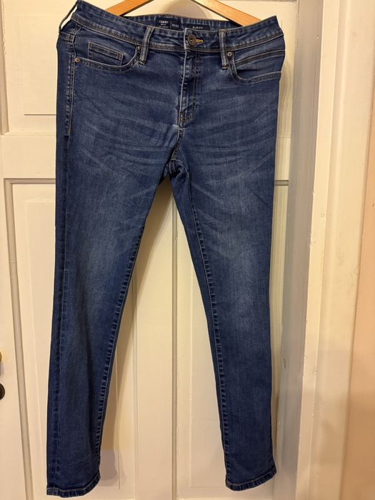 Jeansy męskie 30/32 slim fit granatowe Carry z przetarciami zwężane