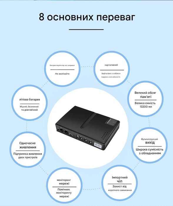 Міні-ДБЖ UPS DC1036P 2A 36W для роутера та ONU | 10400 мАг | Type-C