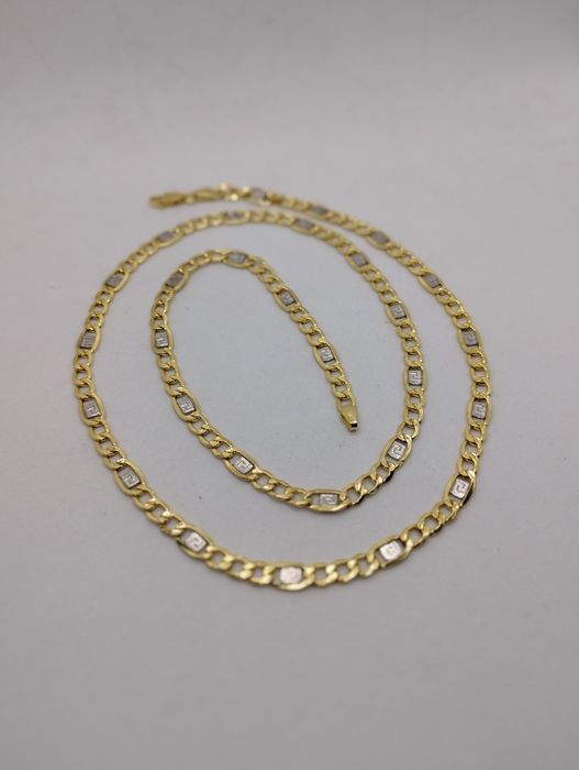 Złoty łańcuszek Figaro, złoto żółte i białe 585 długość 60 cm