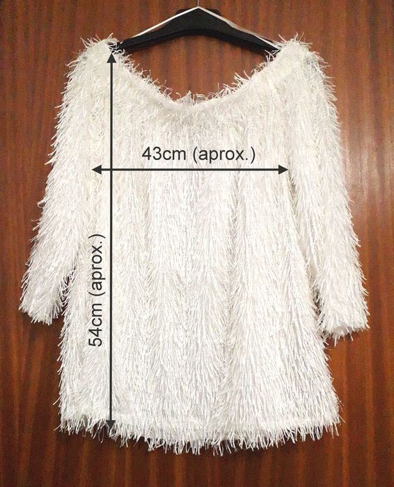 Camisola branca de malha com franjas da Zara M Nova