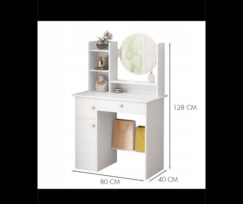 Toaletka z lustrem z szufladami biała styl skandynawski