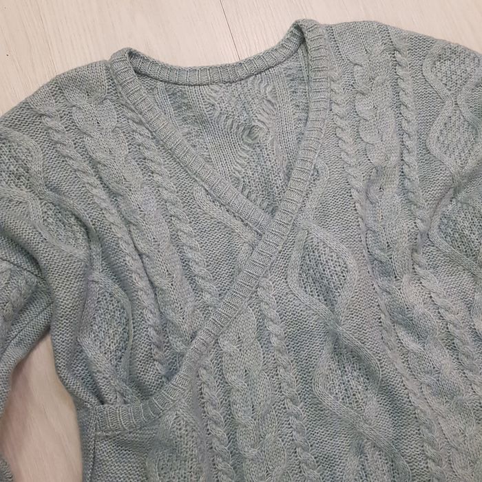 Sweter miętowy s m dekolt v nowy