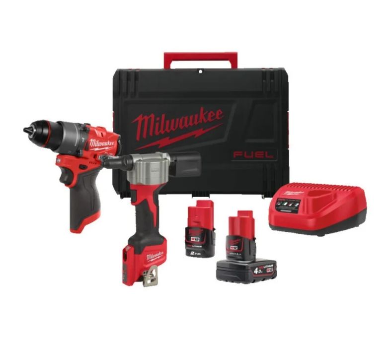 Заклепочник аккумуляторный MILWAUKEE, M12 BPRT-201X  Набір з 2 інструментів безщіткових акумуляторних MILWAUKEE M12 FPP2D2-422X (HDкейс)