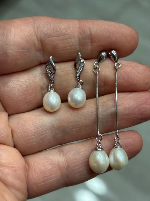 Весільні прикраси срібло сережки кольцо перли свадьба