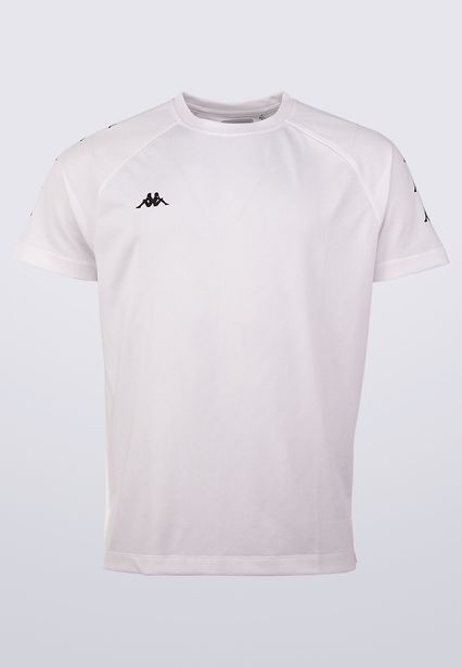 T-shirt biały logowany na rękawach Kappa L