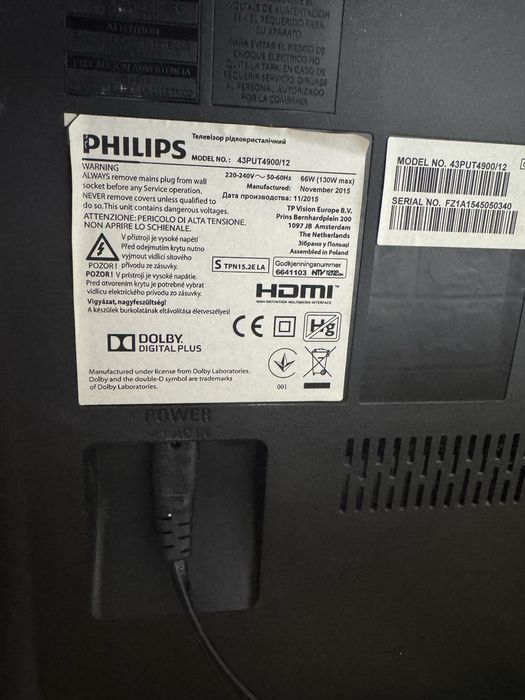 Телевізор 4K Philips 43” 43PUT4900/12