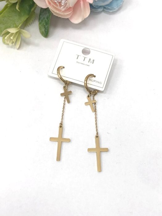 Kolczyki złote Krzyżyki z łańcuszkiem Stal Chirurgiczna