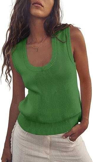Damski top bez rękawów prążkowany letni bluzka basic casual S zielony