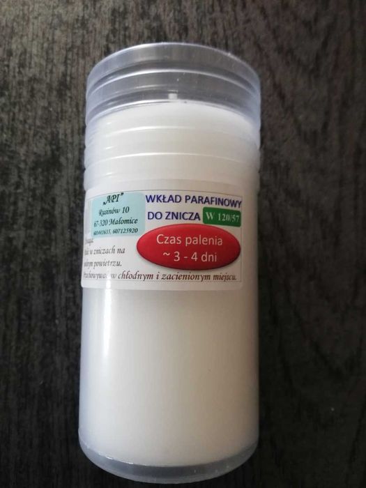 Wkłady parafinowe do zniczy 120/57 od producenta, 3-4 dni, 24 sztuki