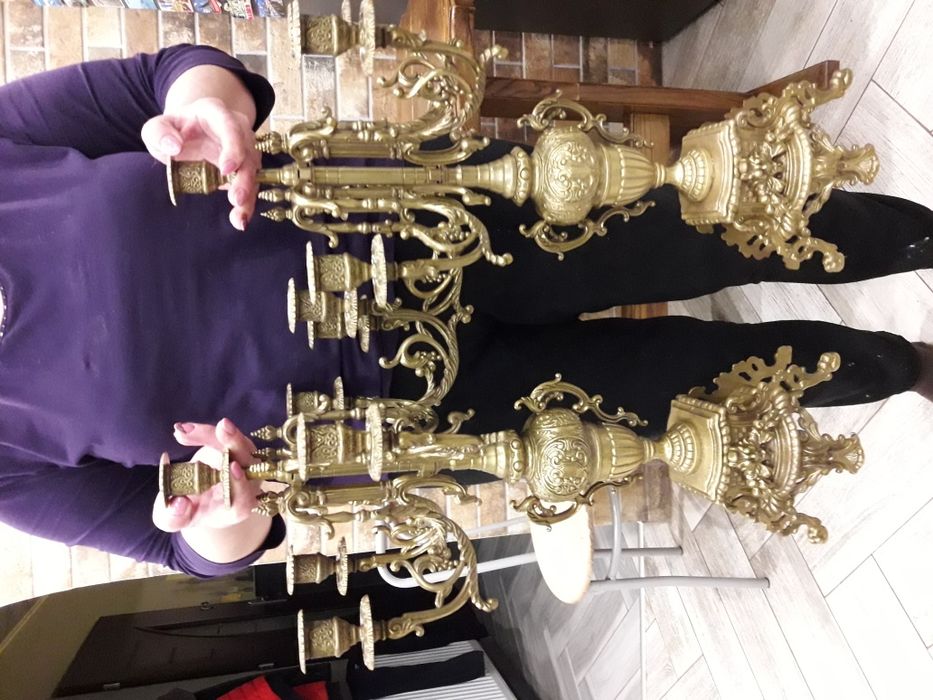 Mosiężne świeczniki kandelabry mosiądz przystawki do zegara 61cm