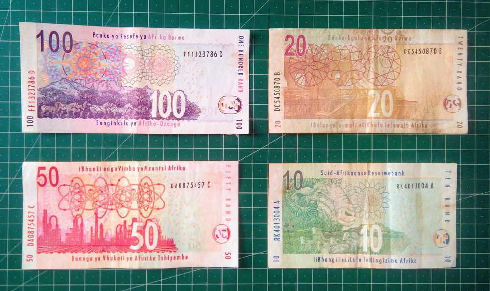 Lote de Notas África do Sul - 100, 50, 20 e 10 RAND